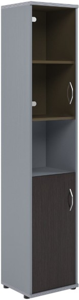 Шкаф колонка с малой глухой и стеклянной дверьми СУ-1.4(L) Венге/Металлик 406*365*1975