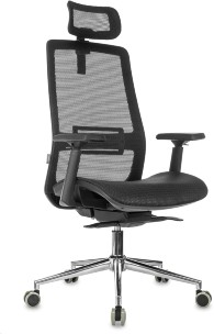 Кресло руководителя Бюрократ MC-912-H черный сетка с подголов. крестов. металл хром